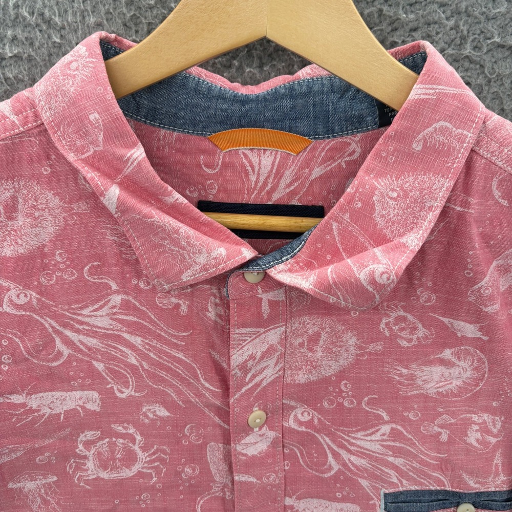 Tommy Bahama Shirt Mens XXL Pink Sea Life Print Short Sleeve‎ Cotton Button Up